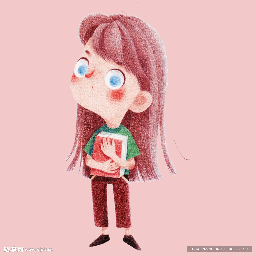 捧书的可爱长发女孩