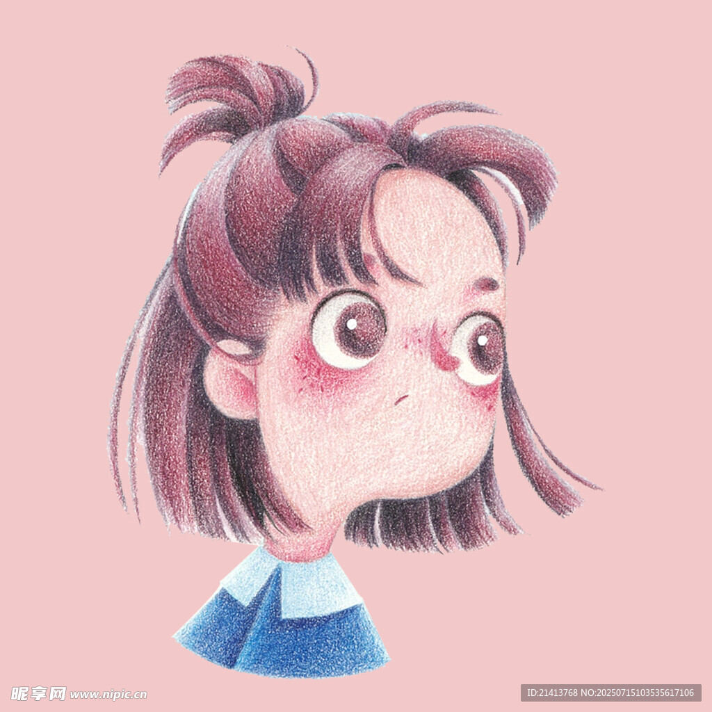 可爱扎发女孩卡通形象