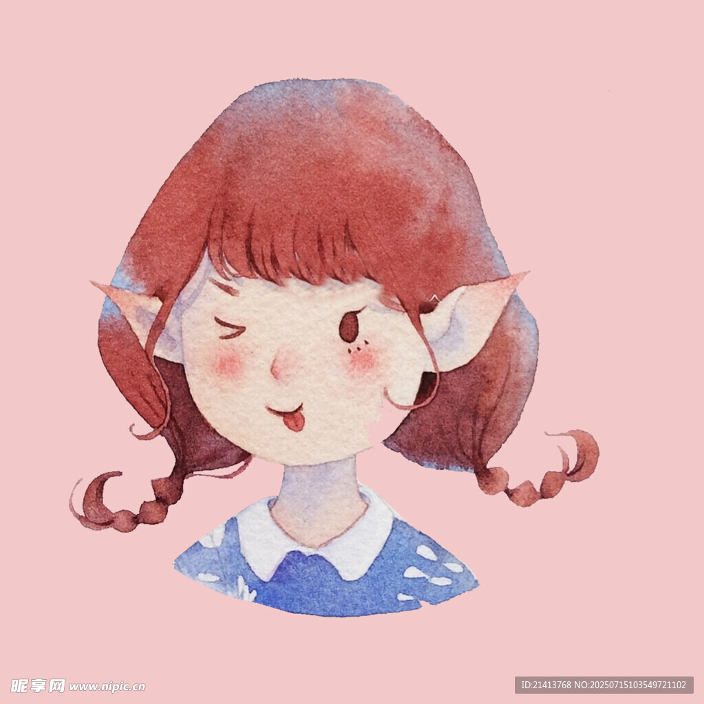扎双辫的可爱卡通女孩