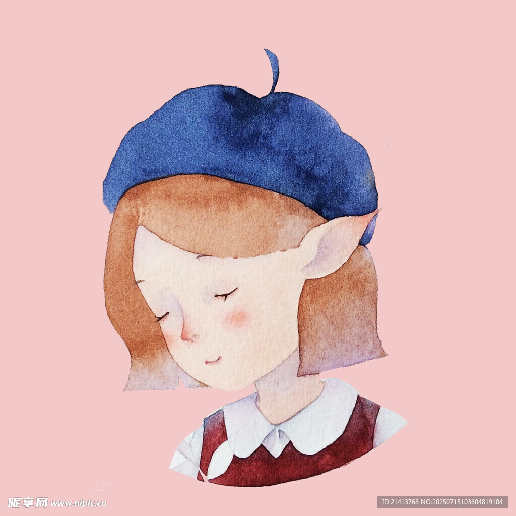 戴蓝贝雷帽的可爱精灵女孩