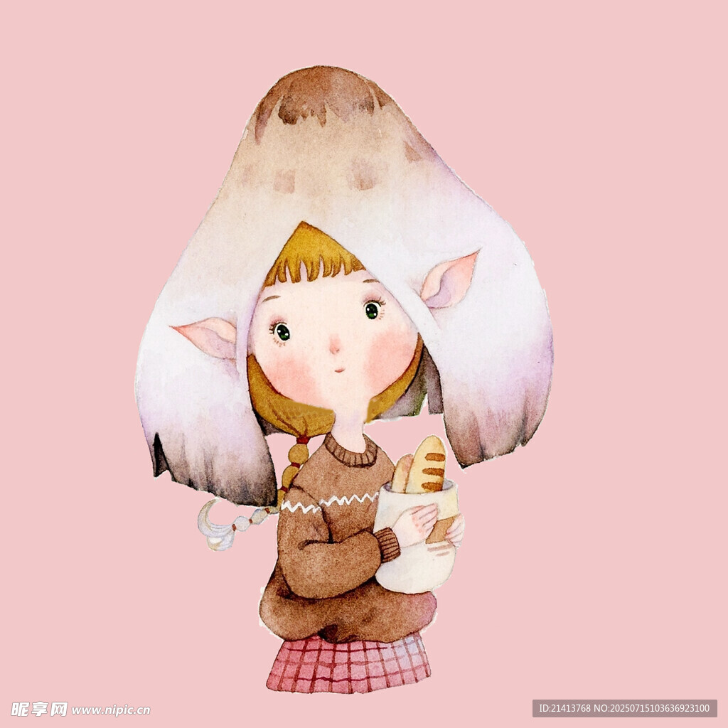 可爱精灵女孩怀抱玩偶