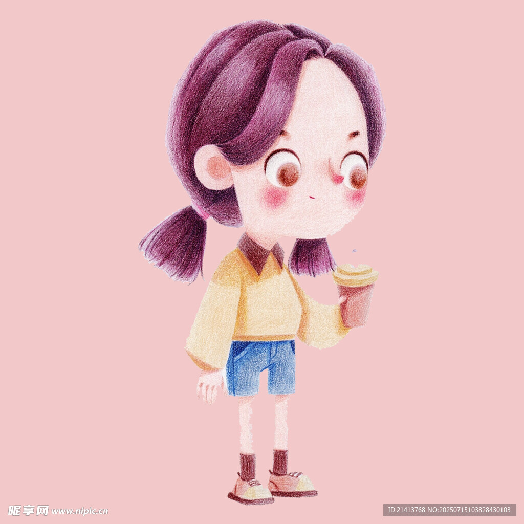 扎辫女孩手持冰淇淋