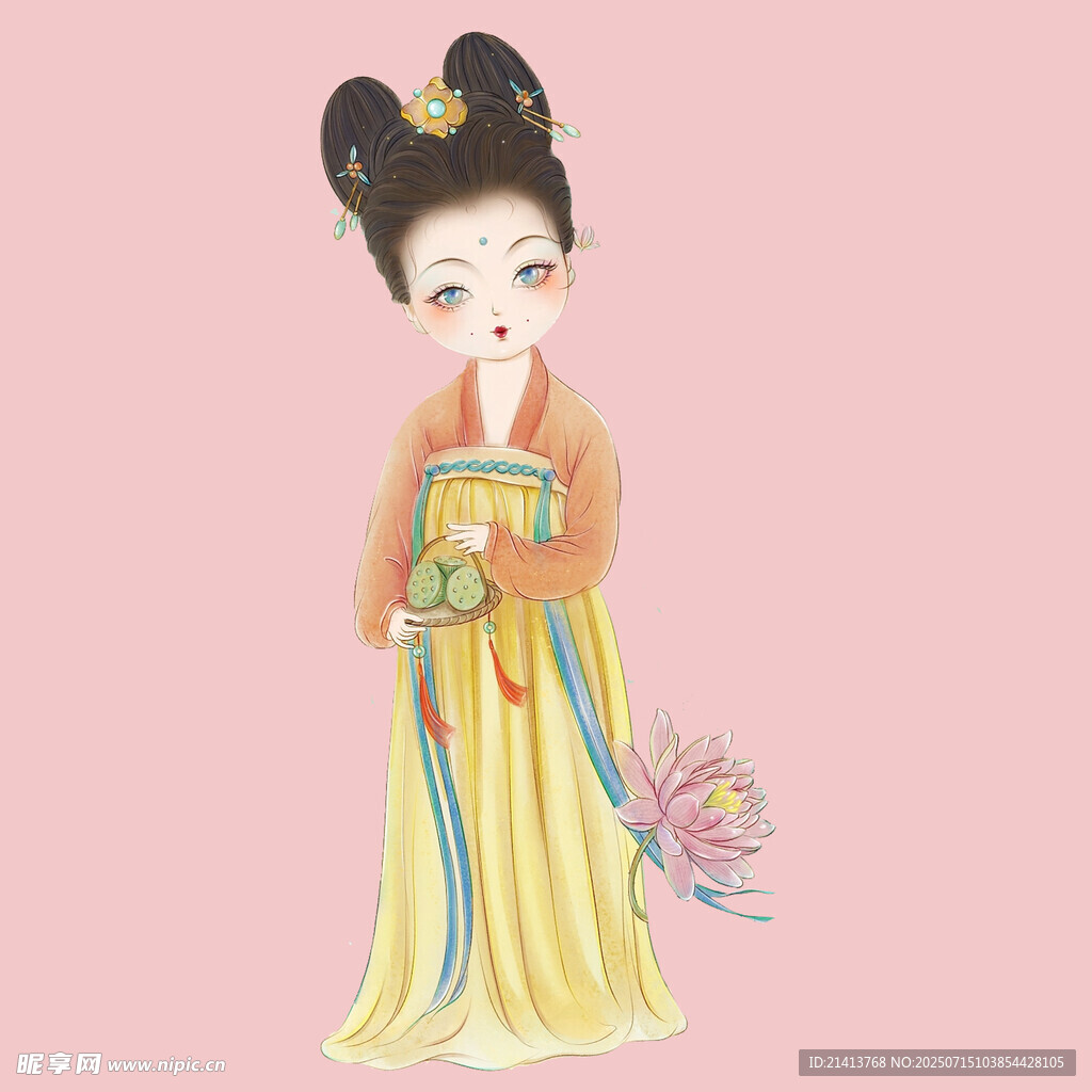 古风汉服少女手持花饰