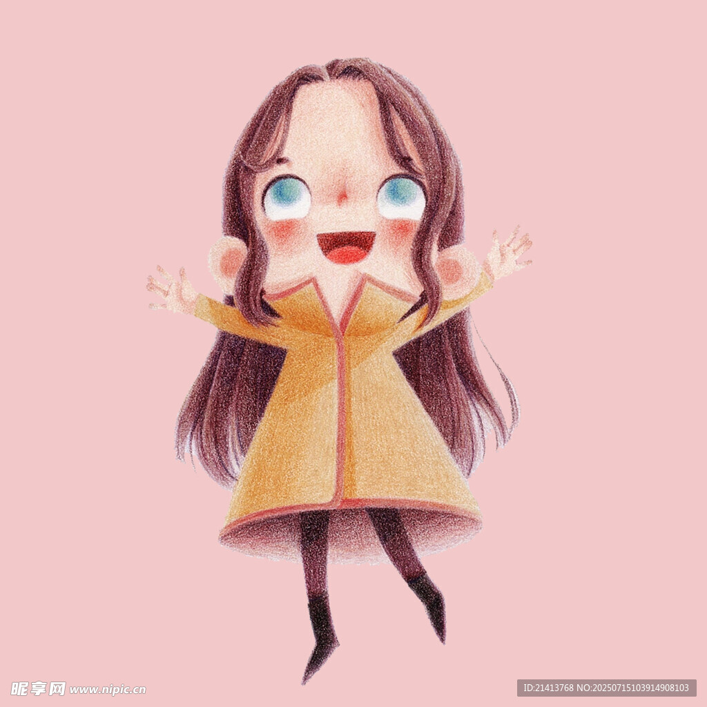 可爱卡通女孩张开双臂