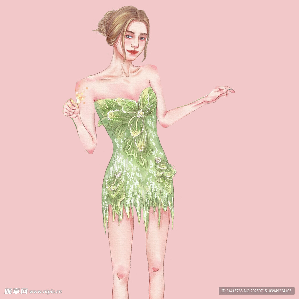 身着绿裙的优雅女性