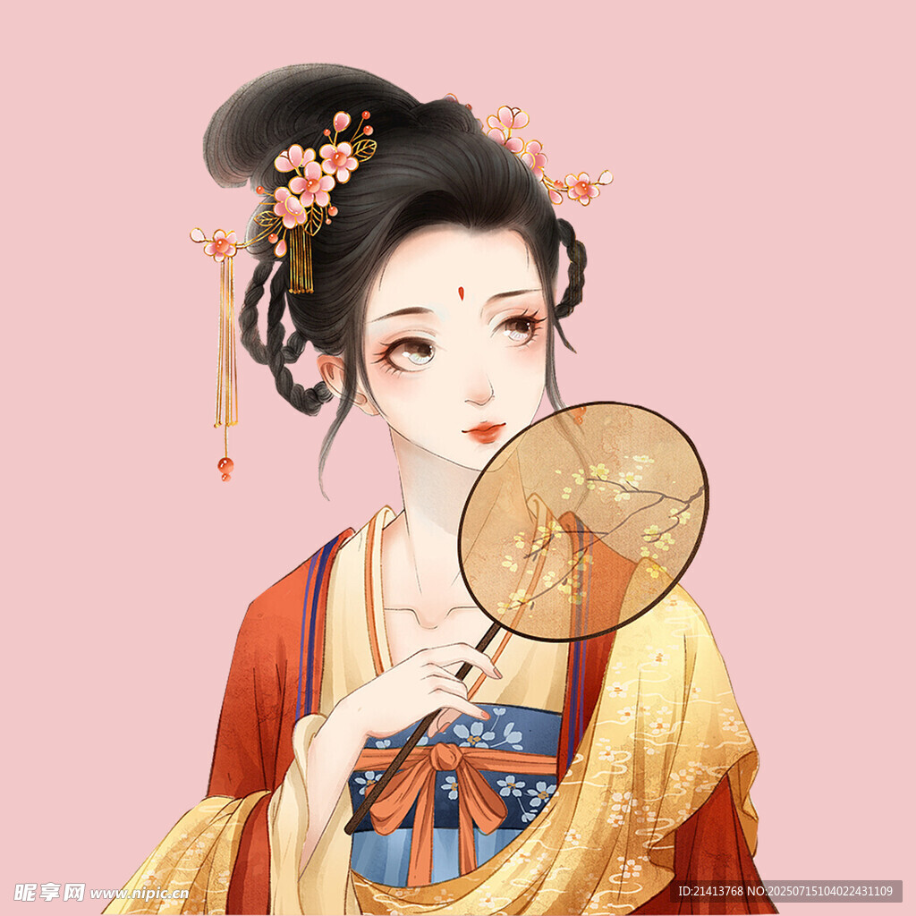 古风佳人持扇优雅图