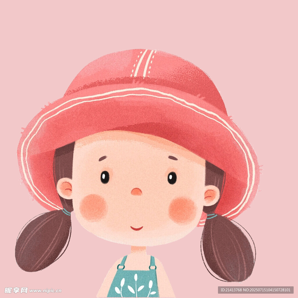 戴红帽扎双辫的可爱女孩