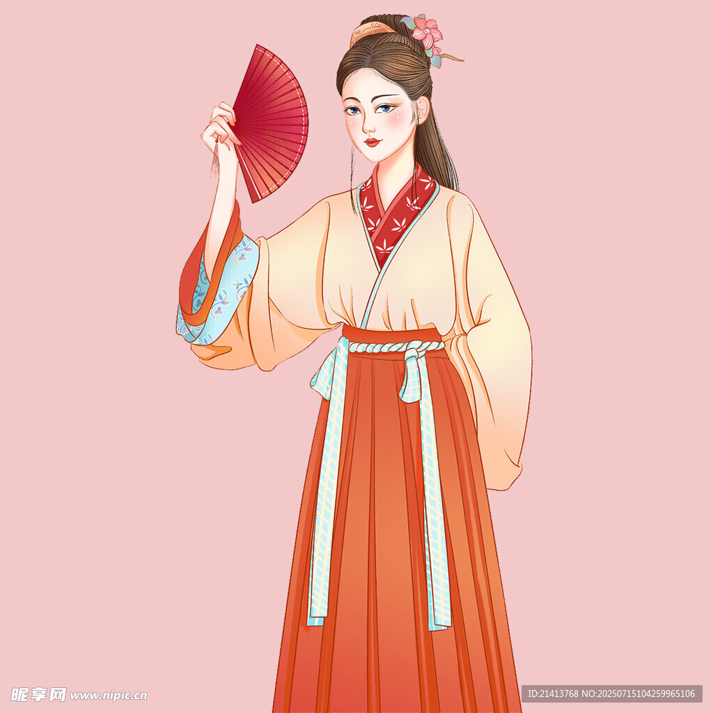 古风女子持扇优雅而立