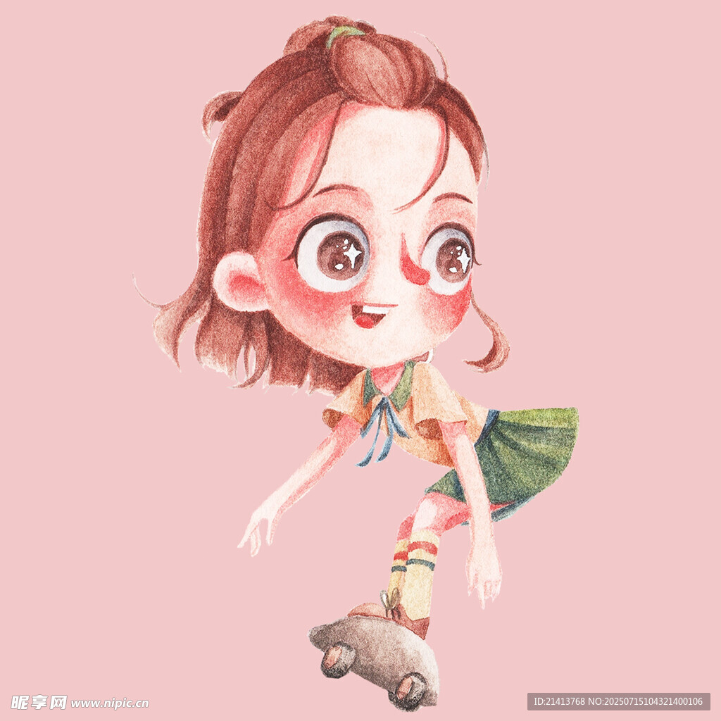 俏皮女孩玩滑板