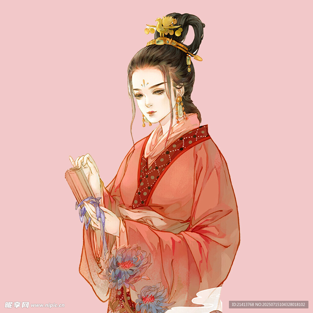古风红衣女子优雅姿态
