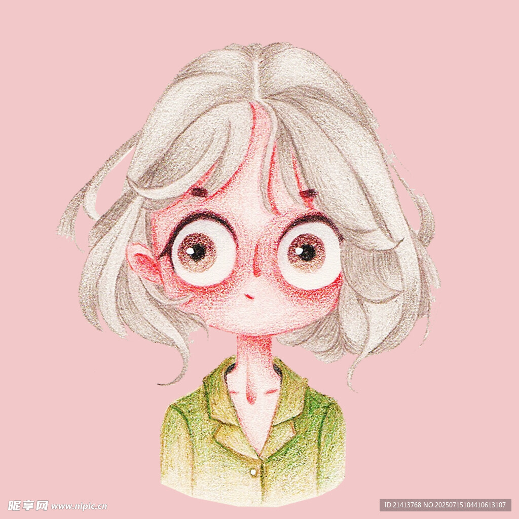 白发萌系女孩头像插画