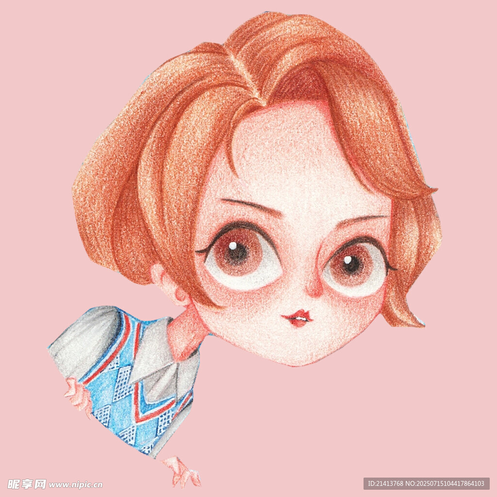 红发萌系女孩头像插画