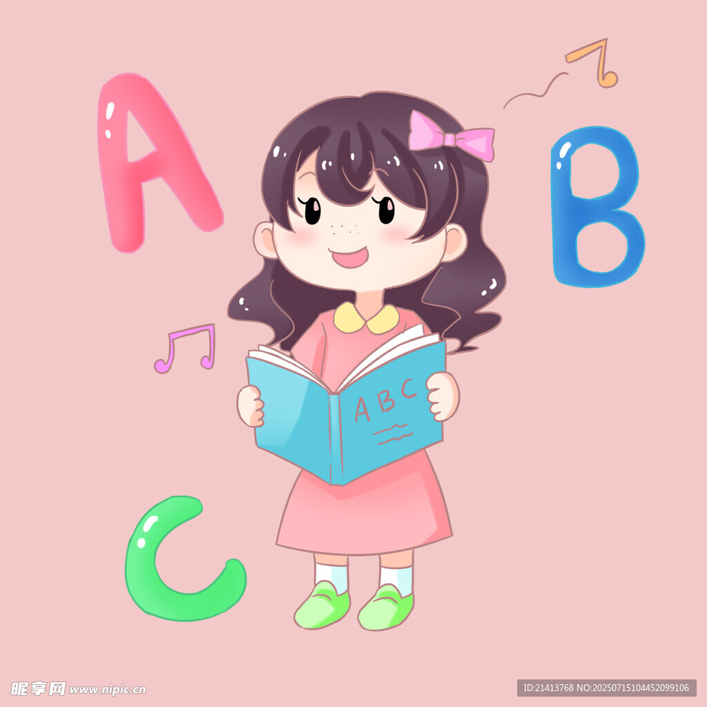 小女孩快乐阅读英文字母