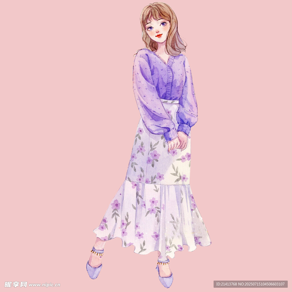 紫色系穿搭的优雅女性
