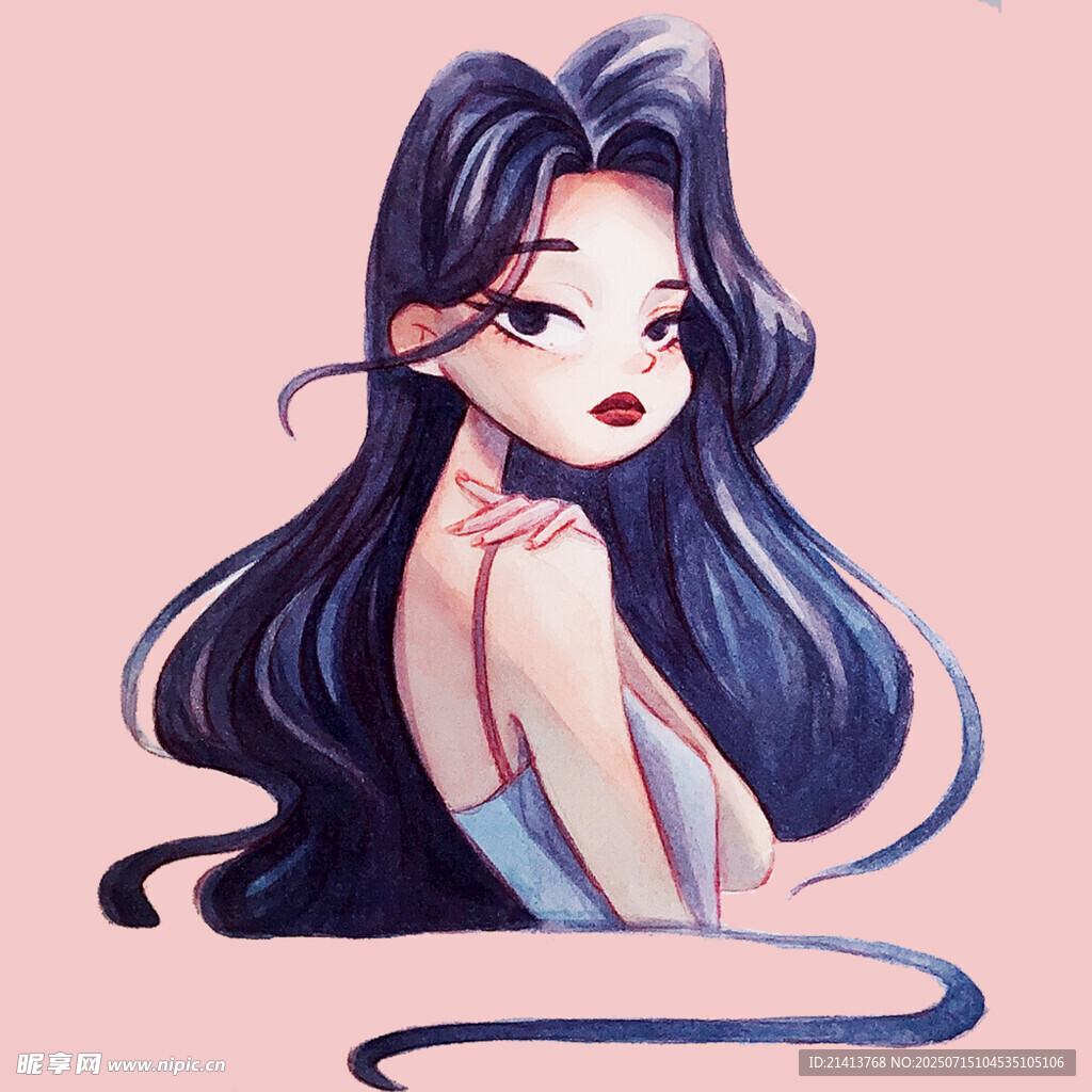 长发飘飘的美丽动漫女孩