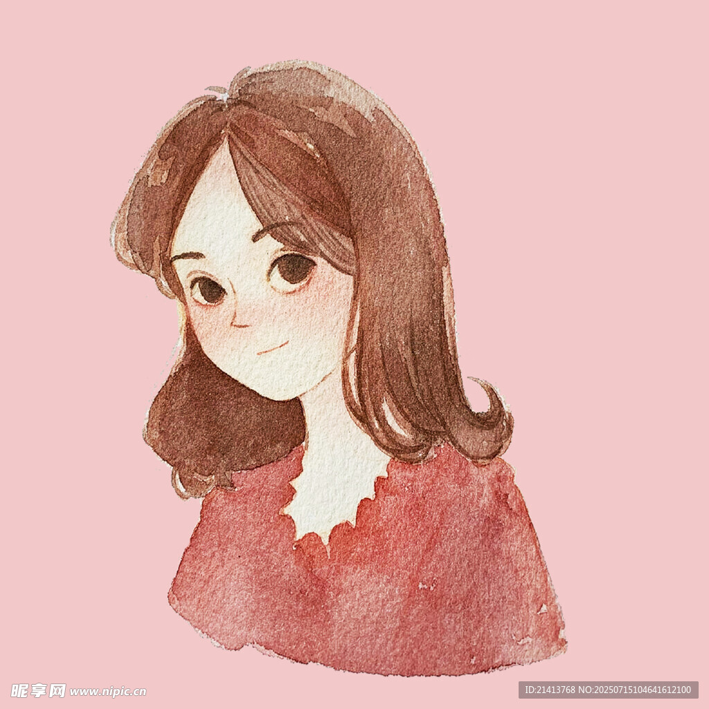 红发女孩水彩风头像