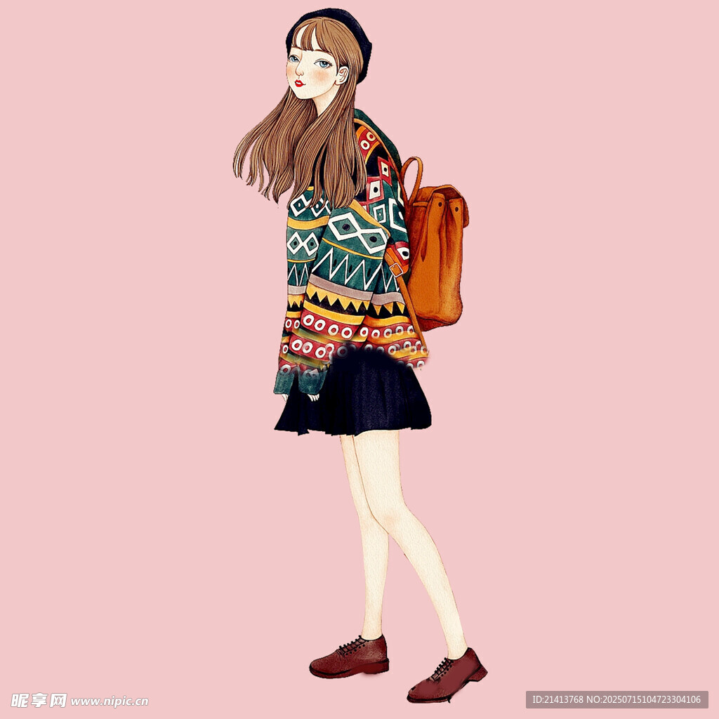 时尚背包女孩插画形象