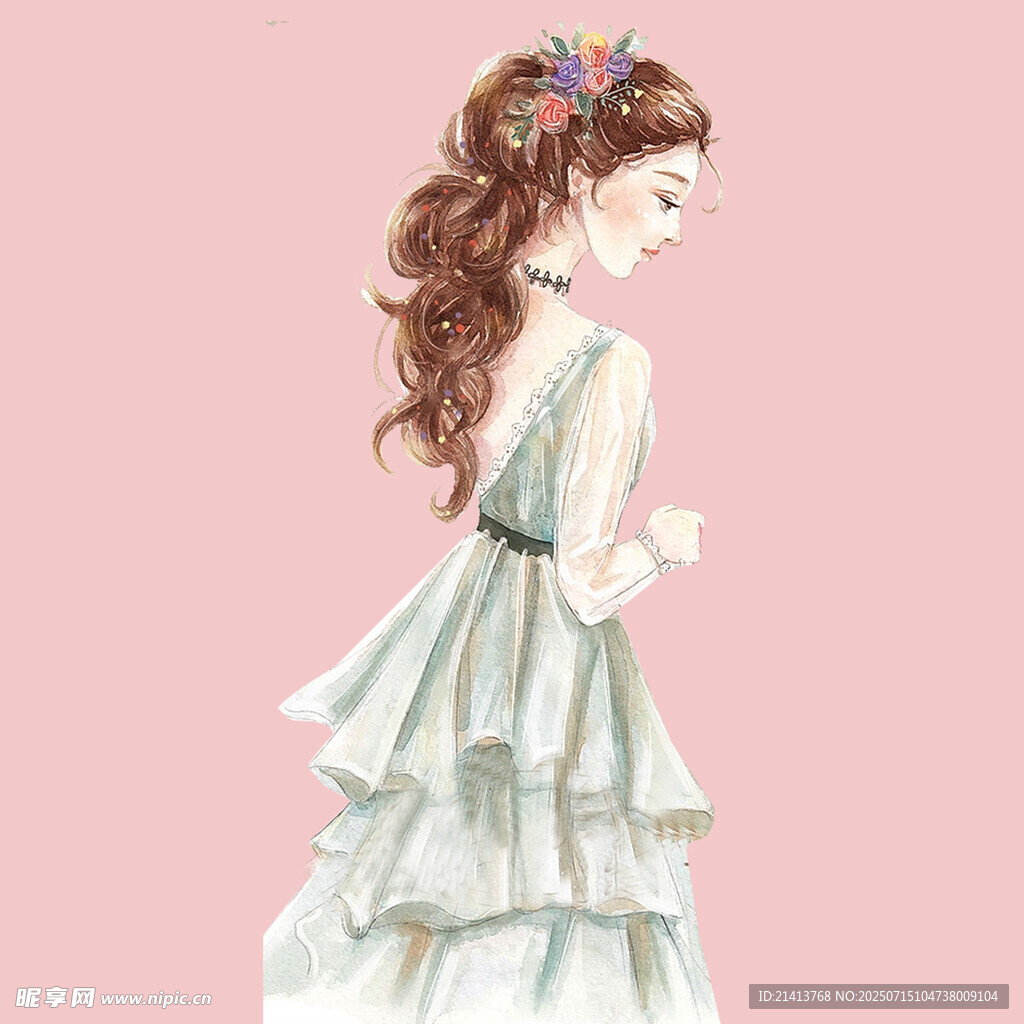梦幻卷发少女的优雅瞬间