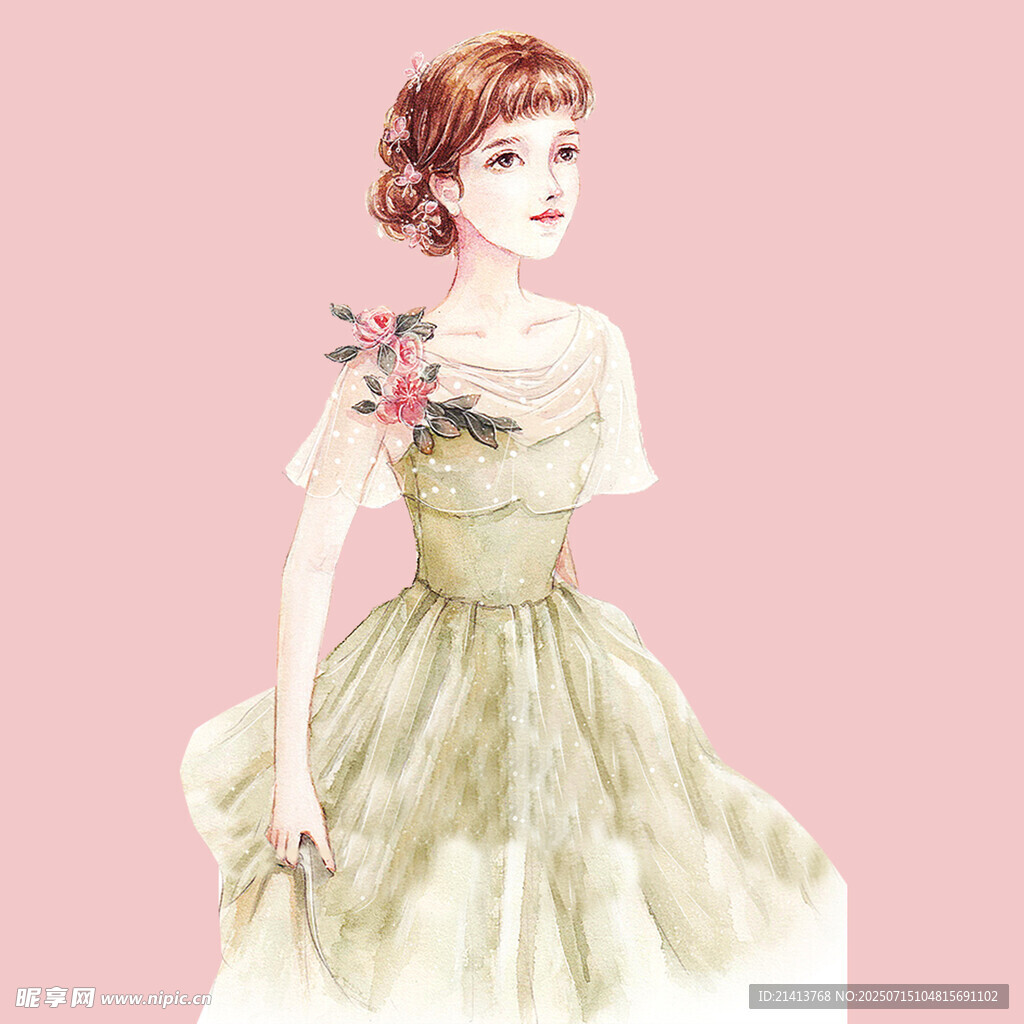 复古风格优雅女士礼服插画