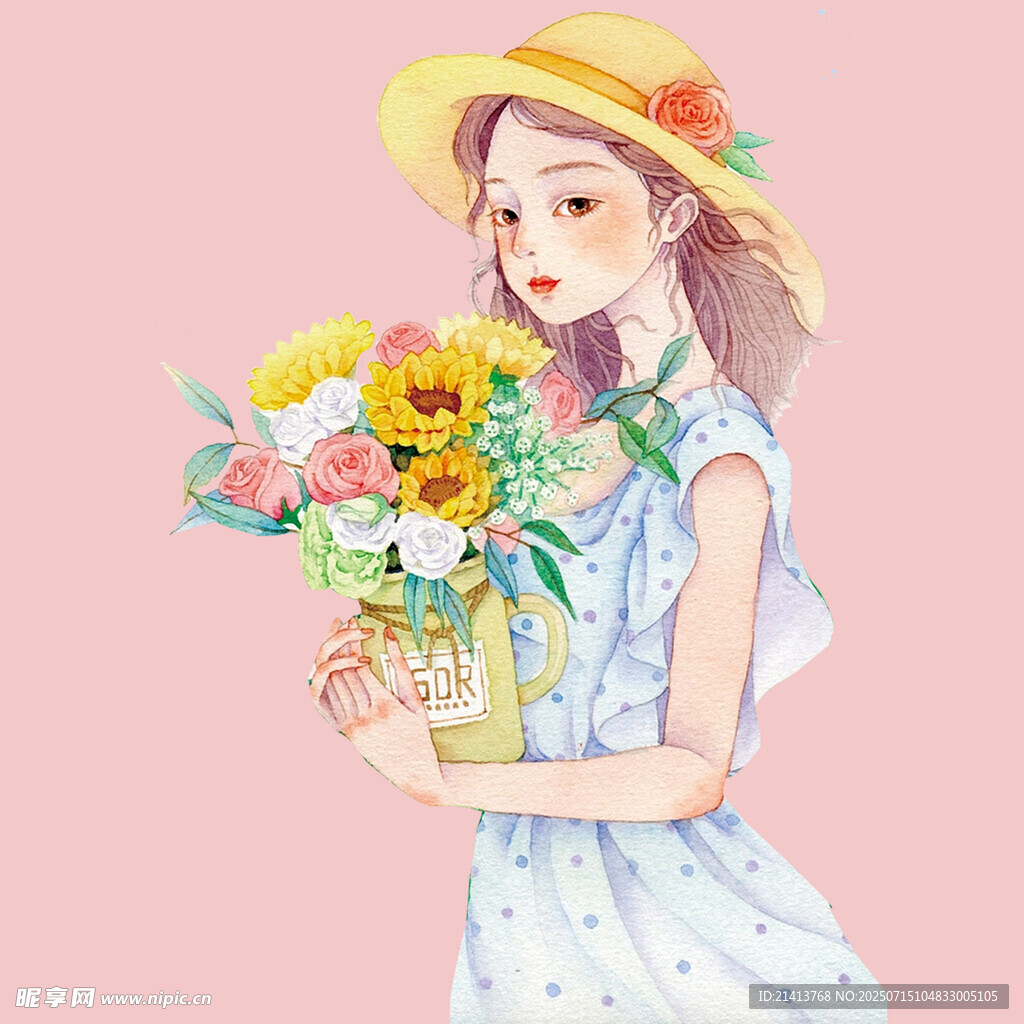 手持花束的清新少女