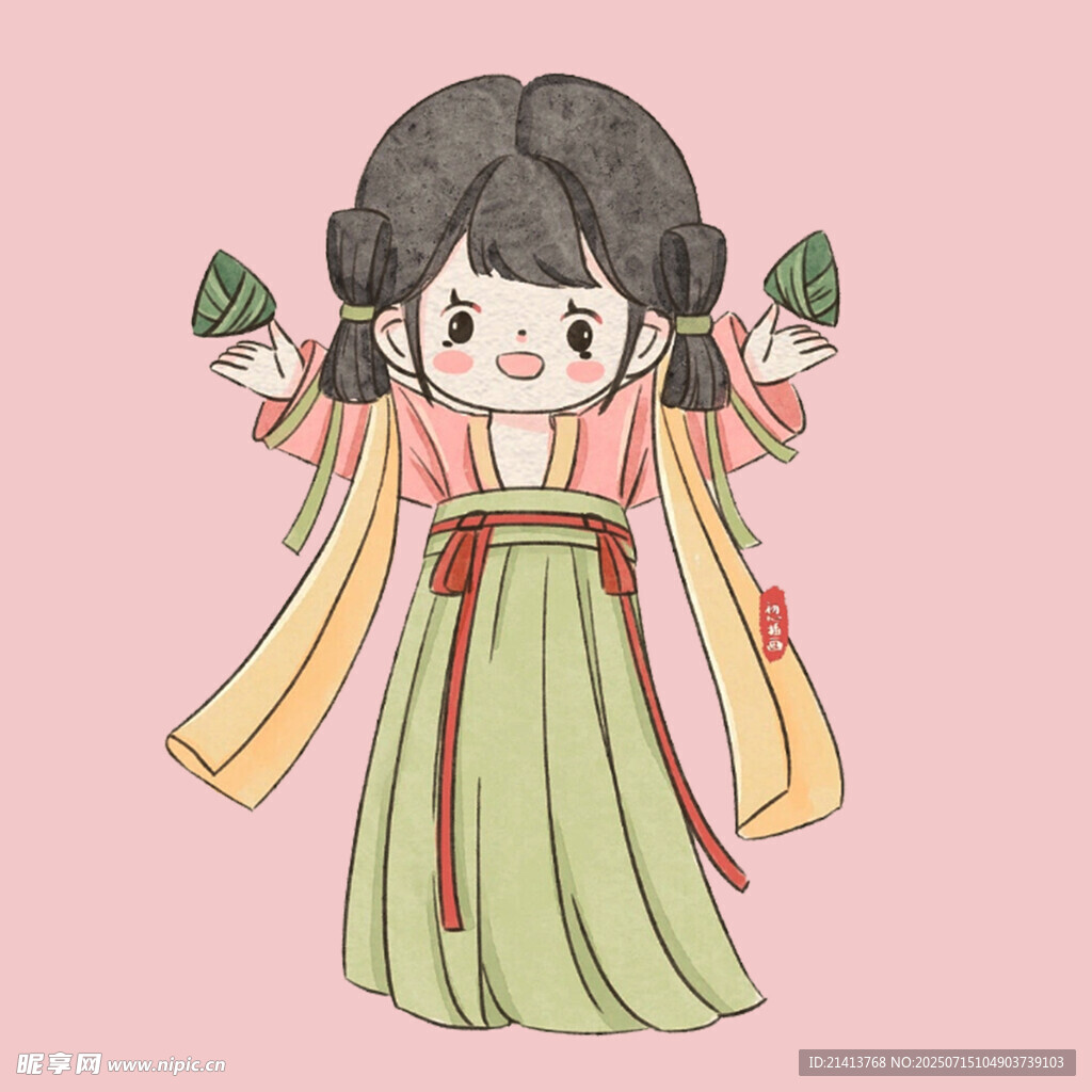 古风汉服少女手持粽子