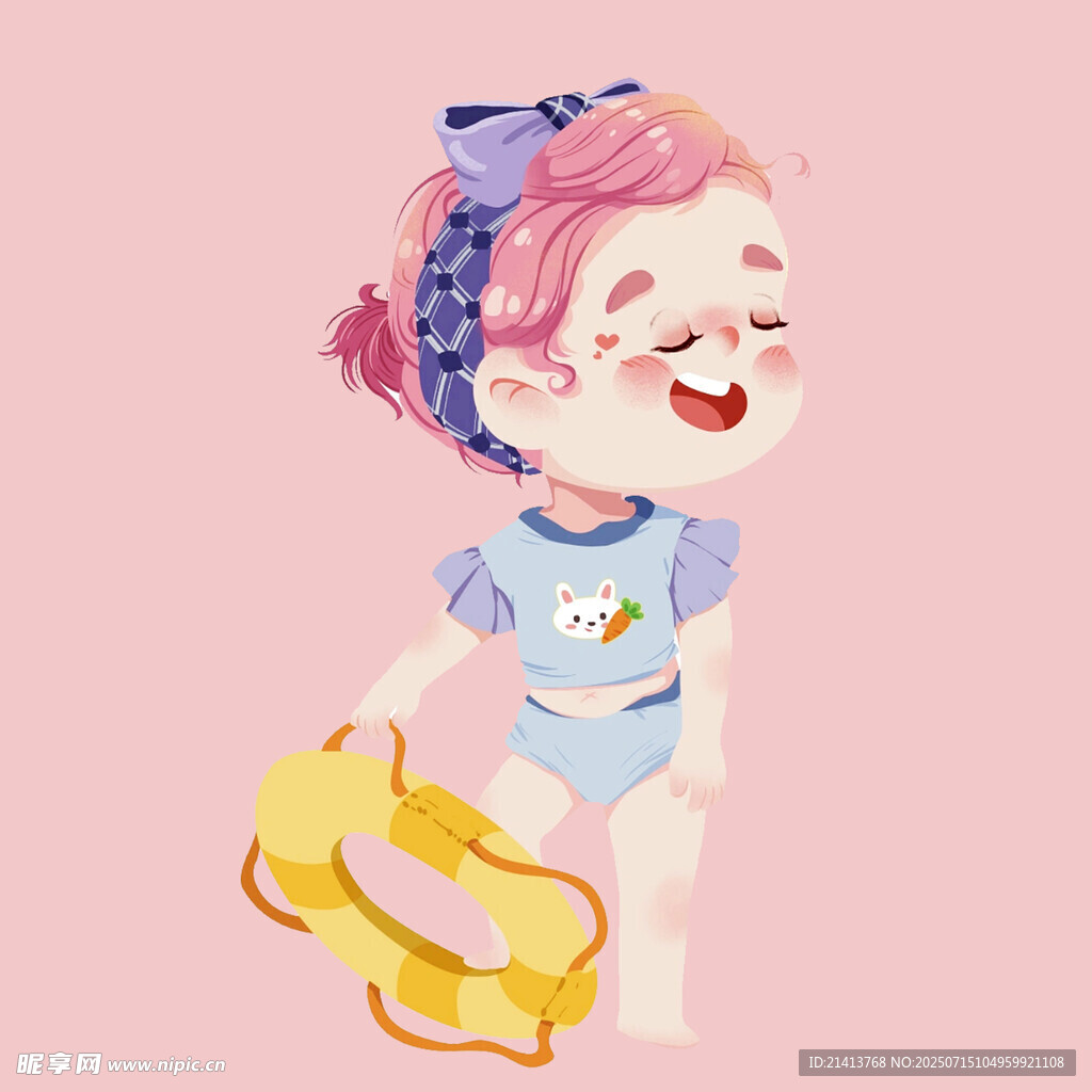 扎辫萌娃手持黄色玩具