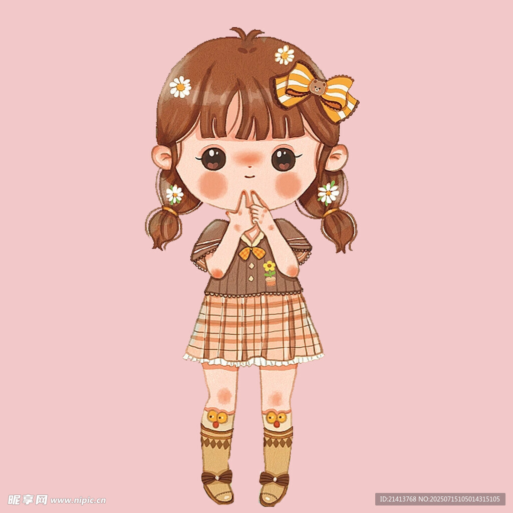 双马尾格子裙可爱女孩
