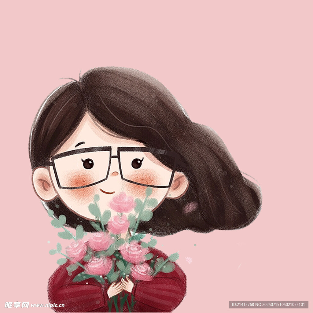 捧花女孩插画