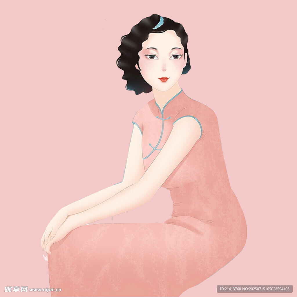 复古旗袍女子优雅坐姿