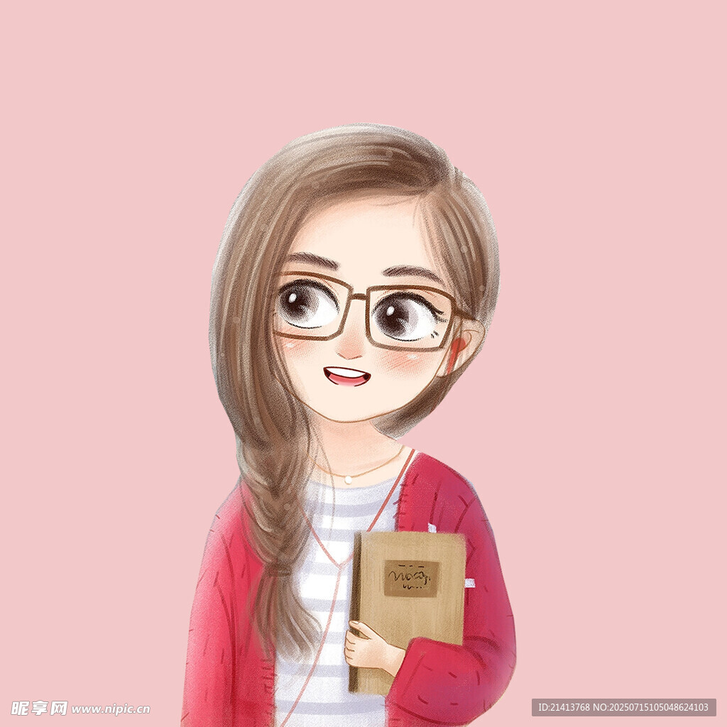 戴眼镜持书本的可爱女孩