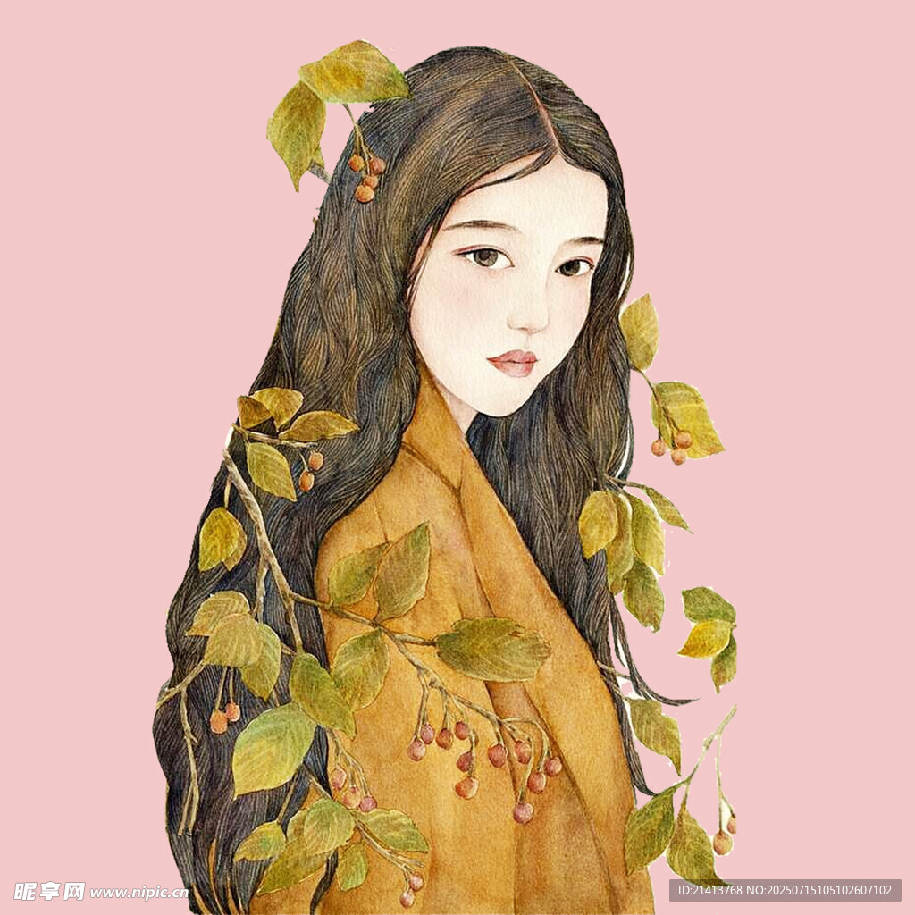 古风女子披挂秋叶之美