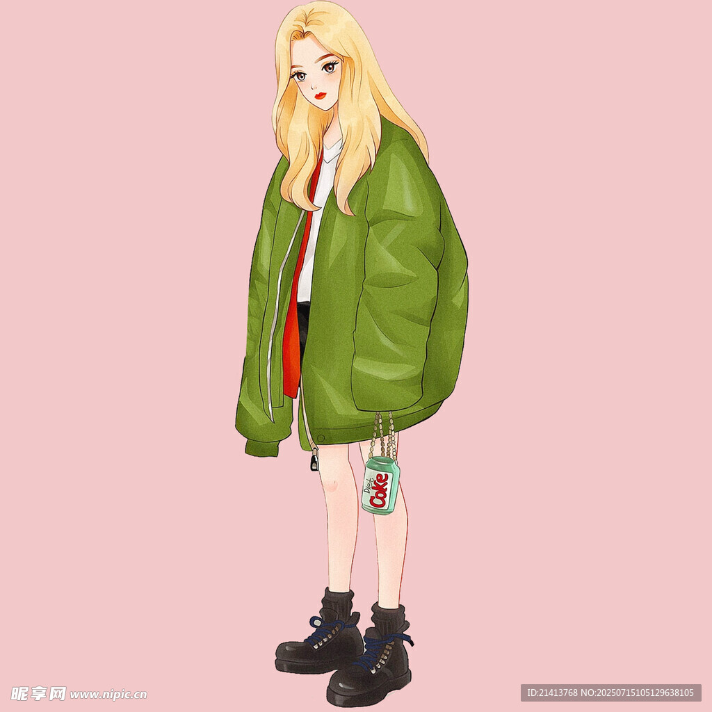 时尚金发女孩的穿搭展示