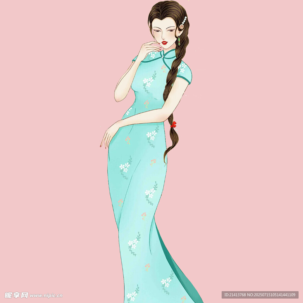 身着旗袍的优雅长发女子