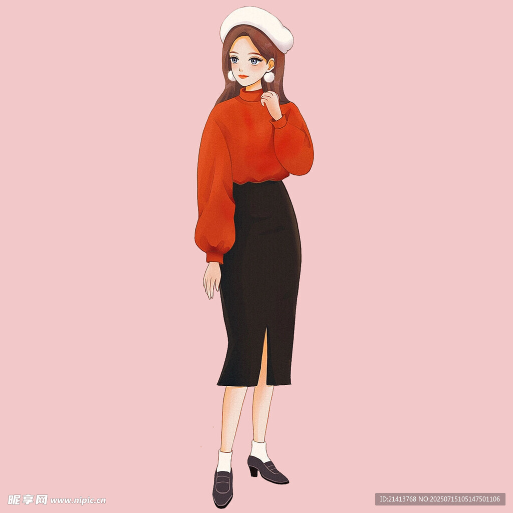 时尚穿搭的红衣女子