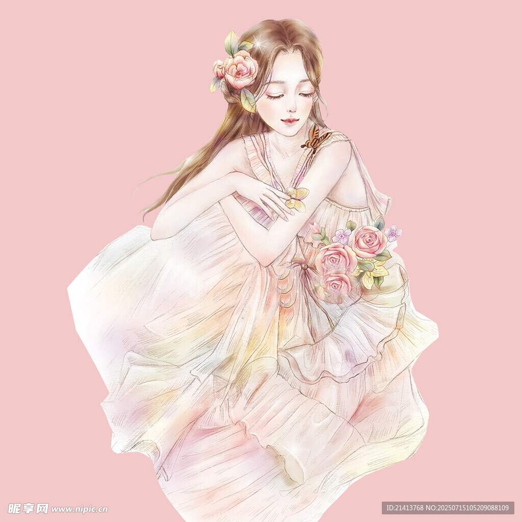 古风少女手持花束起舞