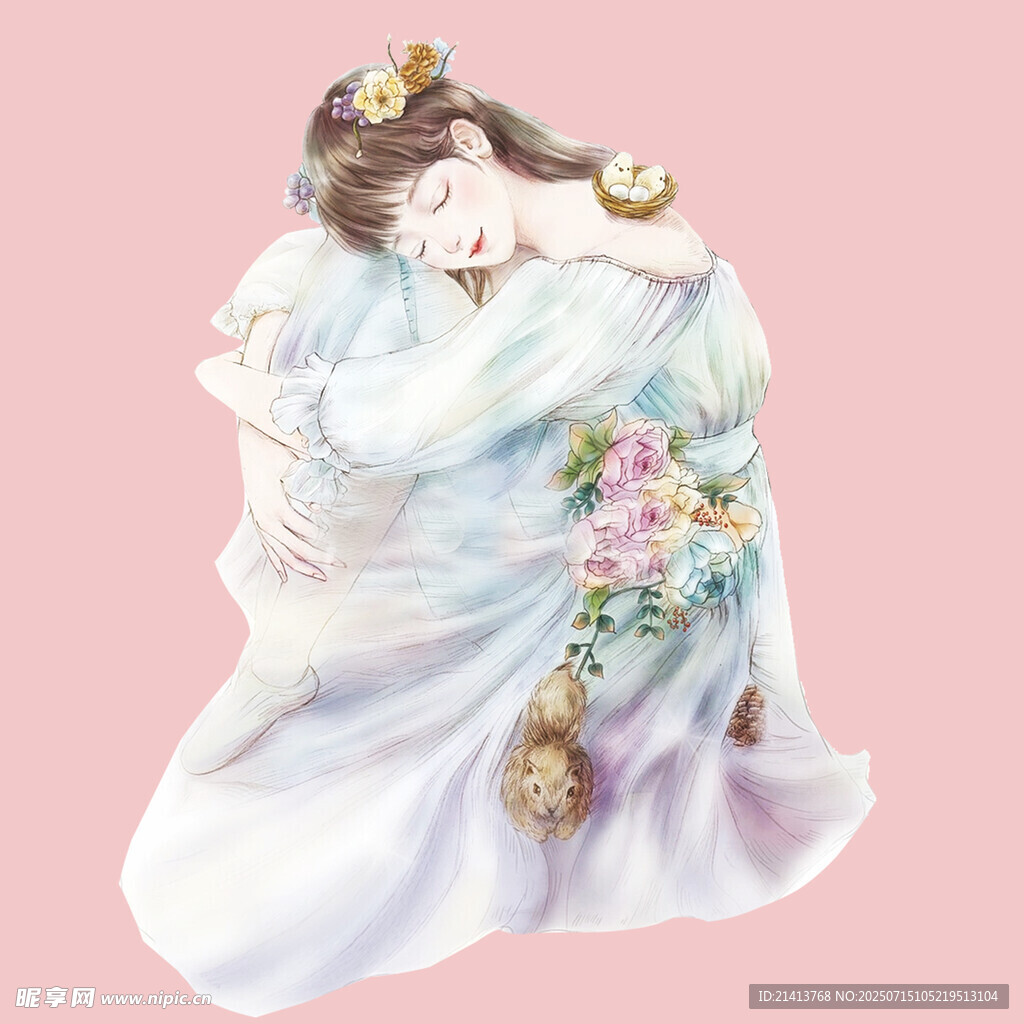 优雅瓷塑少女  花饰披肩