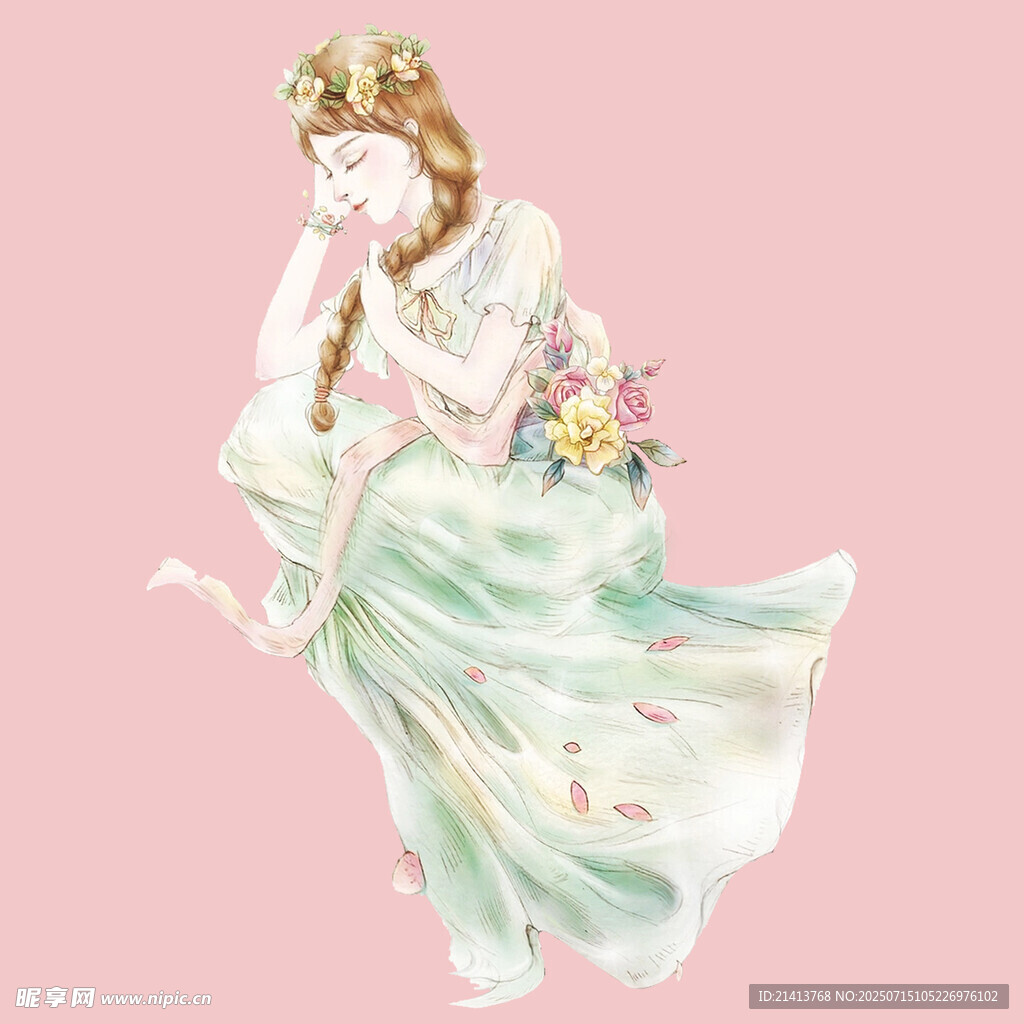 梦幻仙女手持花束