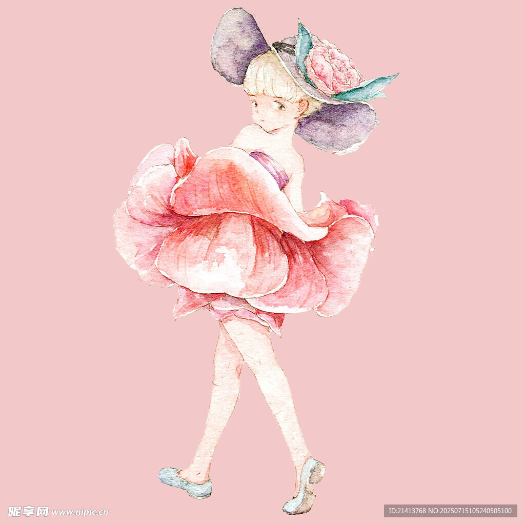 梦幻水彩风的时尚少女形象