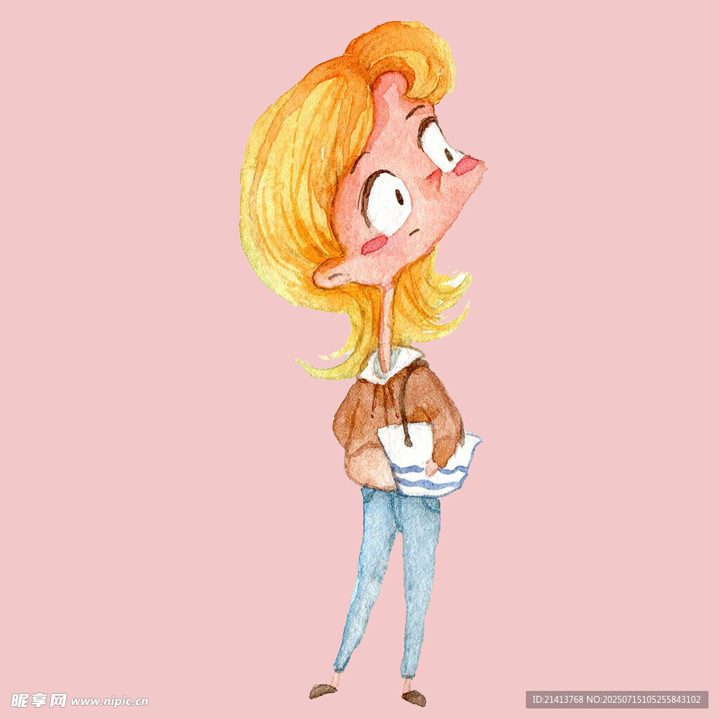 金发女孩抱书俏皮张望