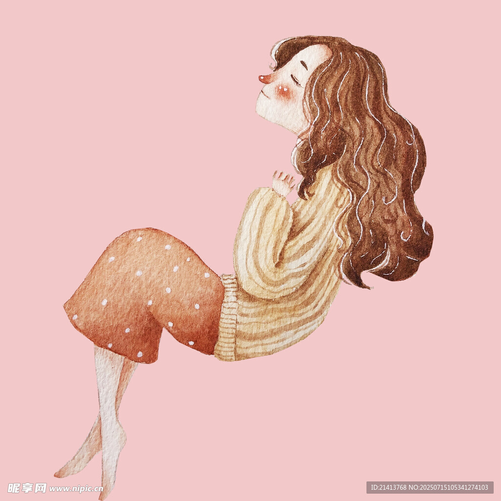 梦幻坐姿的长发女孩