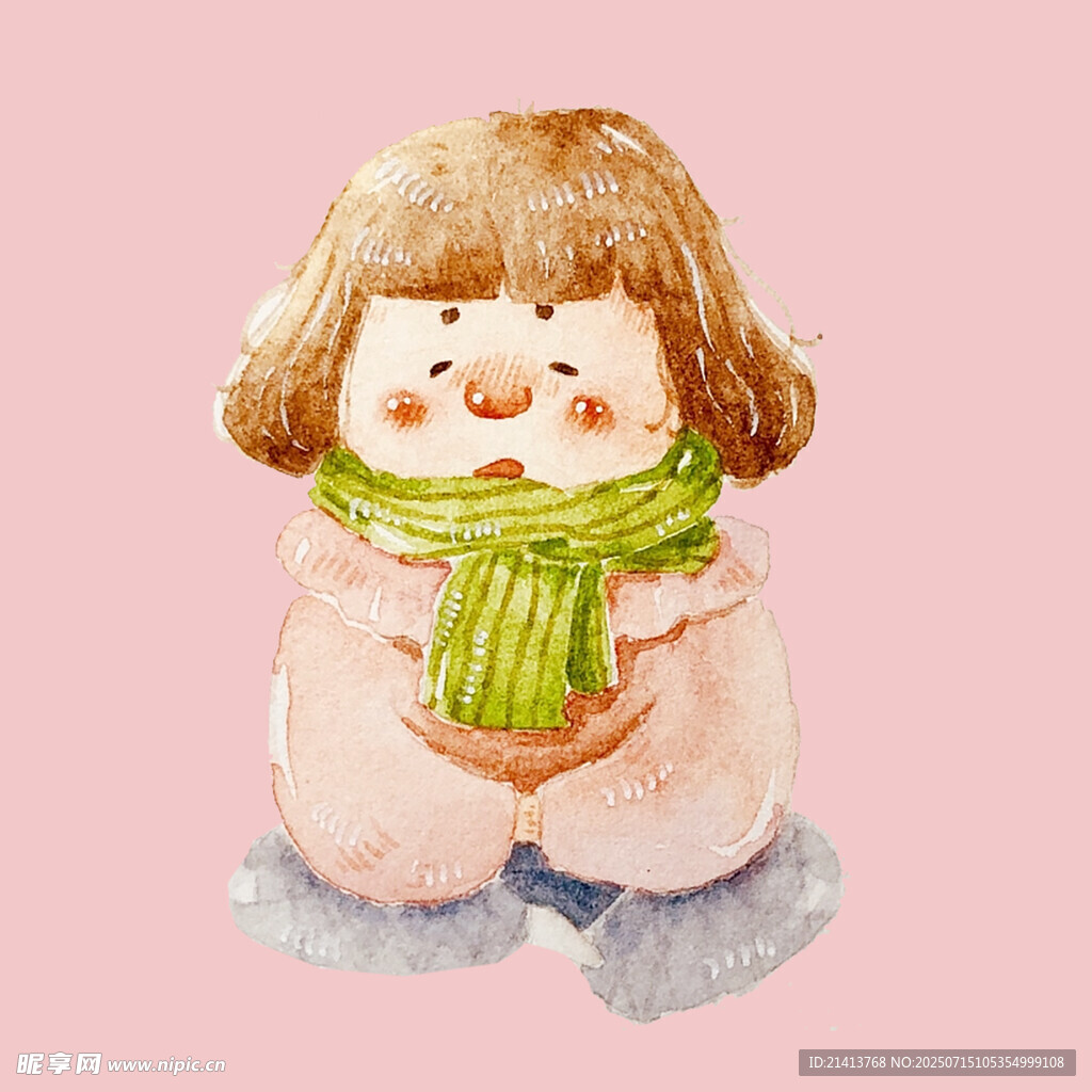 戴围巾的可爱卡通小女孩