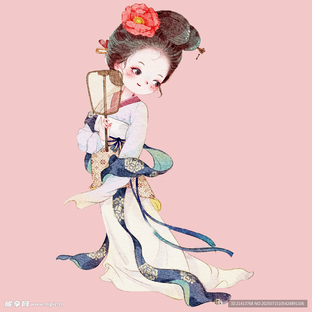 古风汉服少女持扇起舞