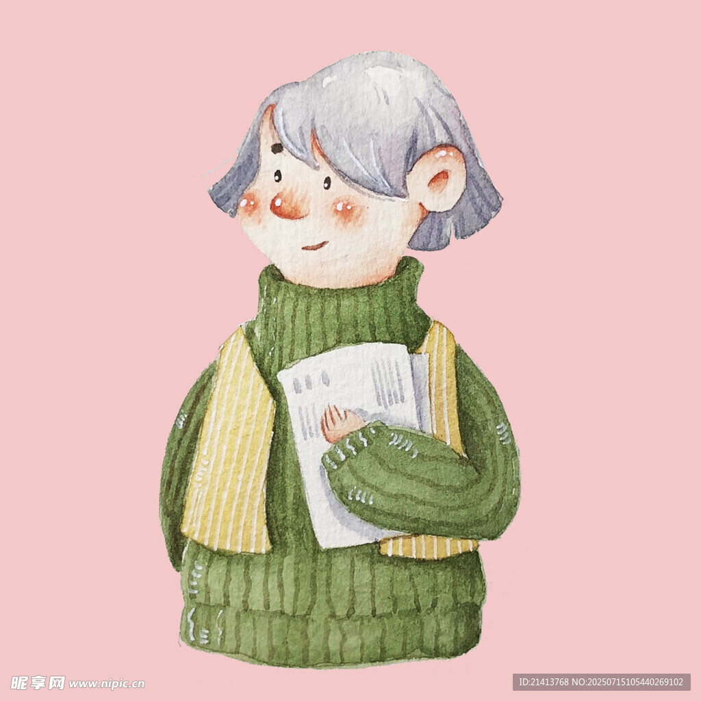 抱书的可爱卡通女孩
