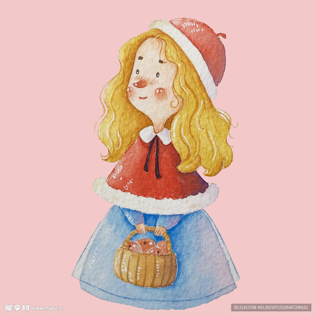 圣诞女孩提篮插画