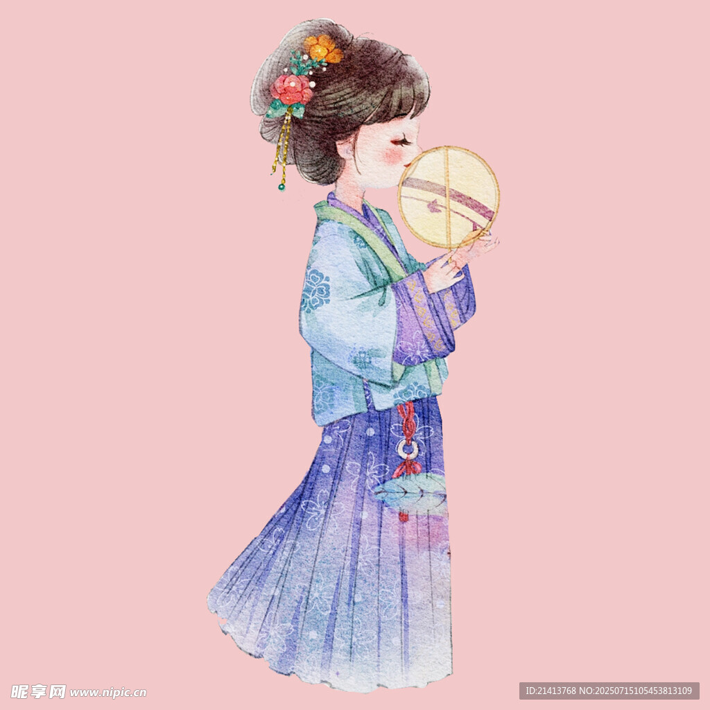 古风少女持扇优雅而立