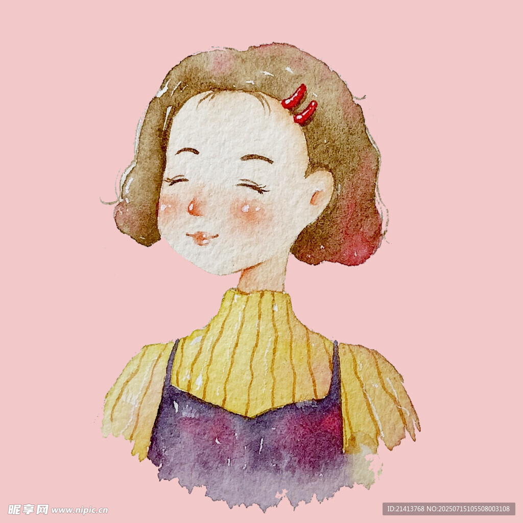 水彩风微笑女孩头像