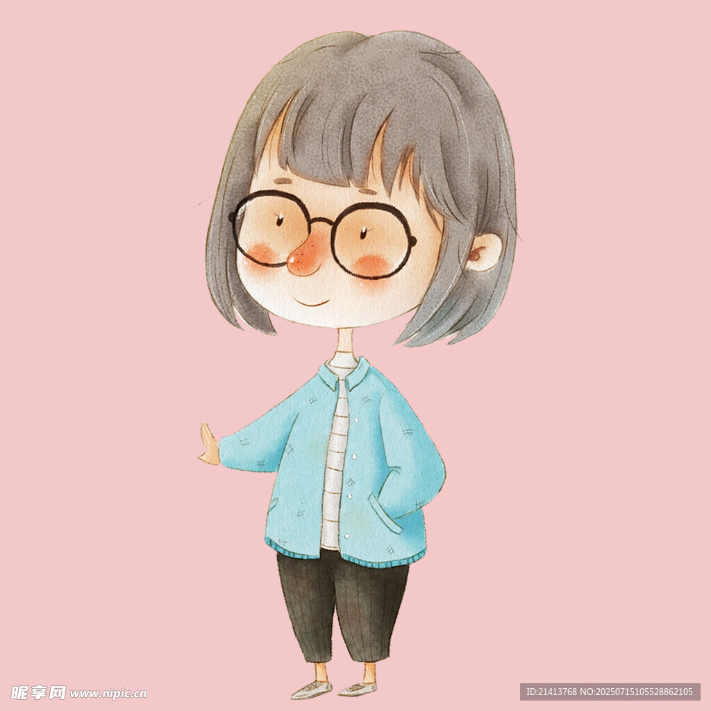 戴眼镜的可爱短发女孩