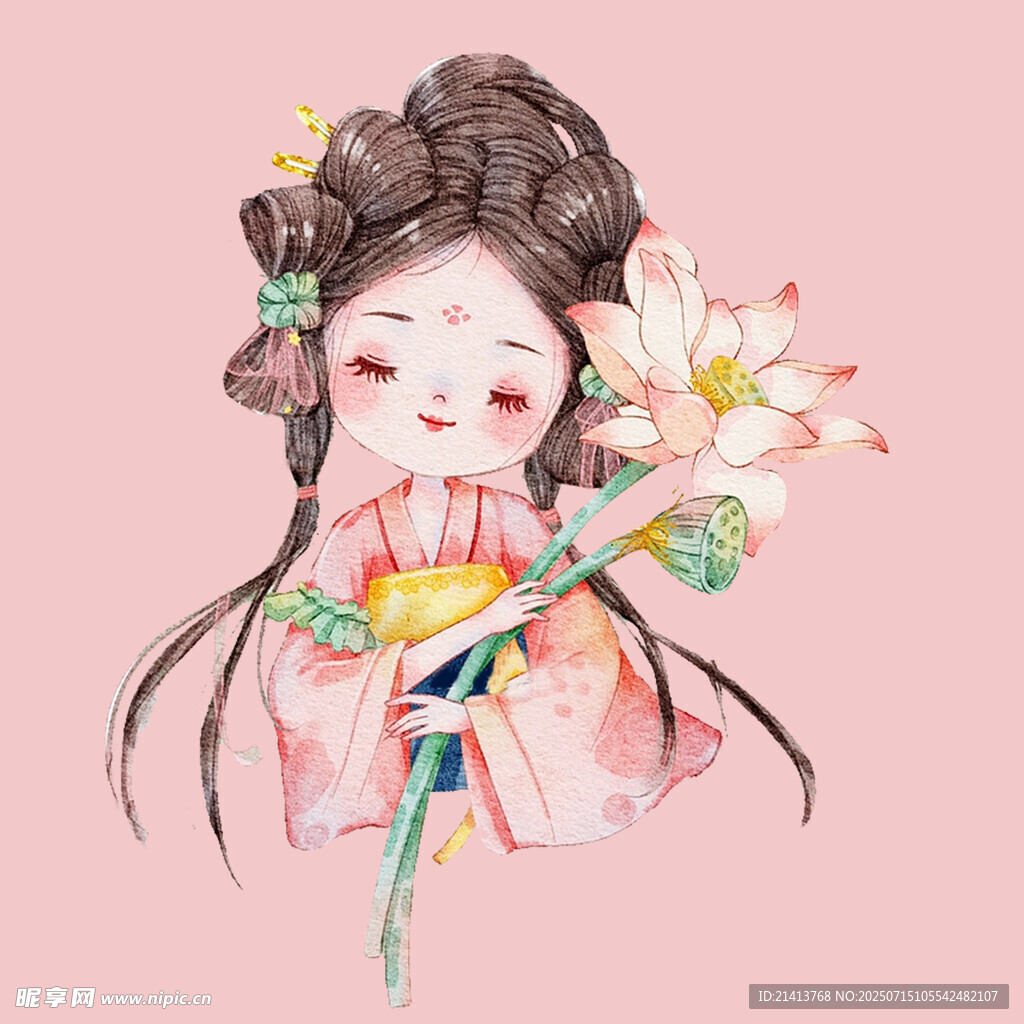 古风持花少女插画