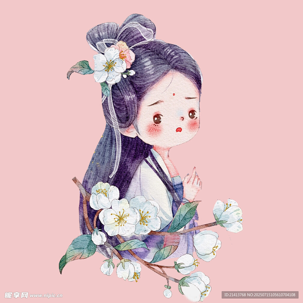 古风少女倚花图