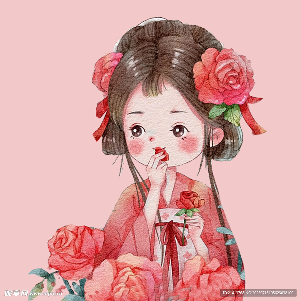 古风少女手持花束赏景